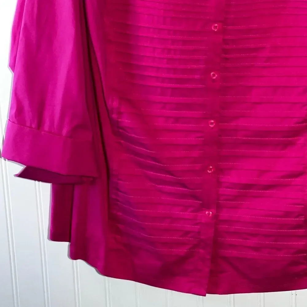 Zac & Rachel Pleated Button Down Top Women’s 3X-Large Pink Long Sleeve V-Neck - Picture 4 of 11